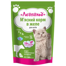 М'ясний корм для котів Леопольд Асорті з яловичиною та серцем у желе 100 г