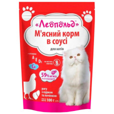 М'ясний корм для котів Леопольд Рагу з куркою та печінкою в соусі 100 г
