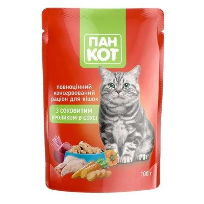 Вологий корм Пан Кот з соковитим кроликом в соусі, 100 г
