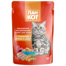 Вологий корм Пан Кот з соковитою куркою в соусі, 100г