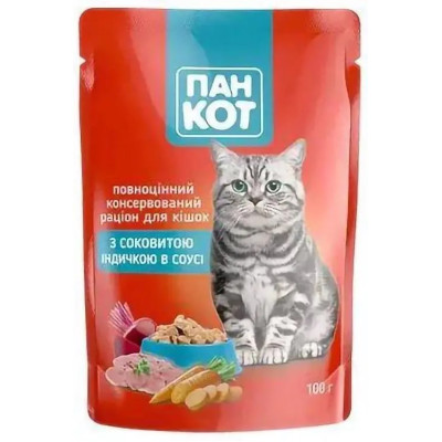 Вологий корм Пан Кот з соковитою індичкою в соусі, 100 г