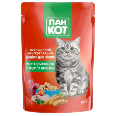 Вологий корм Пан Кот рагу з домашньою птицею та овочами, 100 г